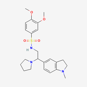 molecular formula C23H31N3O4S B2683609 3,4-dimethoxy-N-(2-(1-methylindolin-5-yl)-2-(pyrrolidin-1-yl)ethyl)benzenesulfonamide CAS No. 946266-35-9