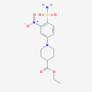 molecular formula C14H19N3O6S B2683611 乙酸1-(3-硝基-4-磺酰基苯基)哌啶-4-羧酸乙酯 CAS No. 2034455-20-2