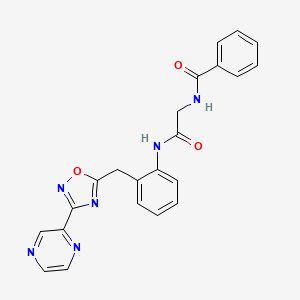 molecular formula C22H18N6O3 B2683616 N-(2-氧代-2-((2-((3-(吡嗪-2-基)-1,2,4-噁二唑-5-基)甲基)苯基)氨基)乙基)苯甲酰胺 CAS No. 2034576-03-7