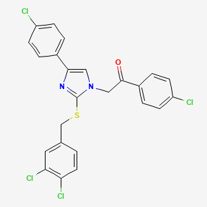 molecular formula C24H16Cl4N2OS B2683628 1-(4-氯苯基)-2-[4-(4-氯苯基)-2-[(3,4-二氯苯基)甲硫基]咪唑-1-基]乙酮 CAS No. 477846-78-9