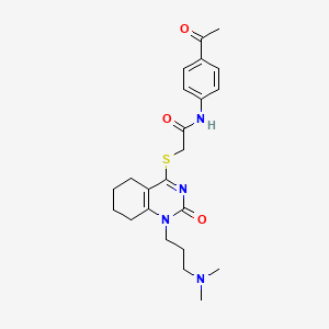 molecular formula C23H30N4O3S B2683630 N-(4-acetylphenyl)-2-((1-(3-(dimethylamino)propyl)-2-oxo-1,2,5,6,7,8-hexahydroquinazolin-4-yl)thio)acetamide CAS No. 900012-78-4