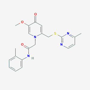 molecular formula C21H22N4O3S B2683635 2-(5-methoxy-2-(((4-methylpyrimidin-2-yl)thio)methyl)-4-oxopyridin-1(4H)-yl)-N-(o-tolyl)acetamide CAS No. 920341-31-7