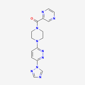 molecular formula C15H15N9O B2683646 (4-(6-(1H-1,2,4-triazol-1-yl)pyridazin-3-yl)piperazin-1-yl)(pyrazin-2-yl)methanone CAS No. 1797726-05-6