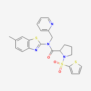 molecular formula C23H22N4O3S3 B2683649 N-(6-甲基苯并[d]噻唑-2-基)-N-(吡啶-2-甲基)-1-(噻吩-2-基磺酰)吡咯烷-2-甲酰胺 CAS No. 1098643-05-0