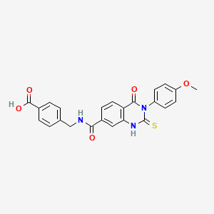 molecular formula C24H19N3O5S B2683662 4-[({[2-巯基-3-(4-甲氧基苯基)-4-氧代-3,4-二氢喹唑并[7H]喹唑-7-基]羰基}氨基)甲基]苯甲酸 CAS No. 1989758-11-3