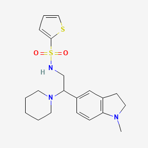 molecular formula C20H27N3O2S2 B2683666 N-(2-(1-methylindolin-5-yl)-2-(piperidin-1-yl)ethyl)thiophene-2-sulfonamide CAS No. 946242-15-5