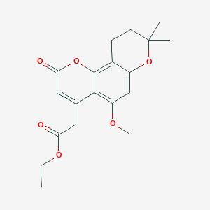 molecular formula C19H22O6 B2683668 ethyl (5-methoxy-8,8-dimethyl-2-oxo-9,10-dihydro-2H,8H-pyrano[2,3-f]chromen-4-yl)acetate CAS No. 859134-07-9