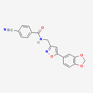 molecular formula C19H13N3O4 B2683697 N-((5-(苯并[d][1,3]二噁嗪-5-基)异噁唑-3-基甲基)-4-氰基苯甲酰胺 CAS No. 1210224-99-9