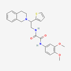 molecular formula C25H27N3O4S B2683701 N1-(2-(3,4-dihydroisoquinolin-2(1H)-yl)-2-(thiophen-2-yl)ethyl)-N2-(3,4-dimethoxyphenyl)oxalamide CAS No. 898424-88-9