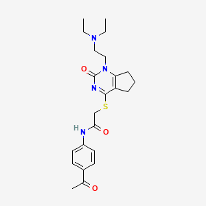 molecular formula C23H30N4O3S B2683731 N-(4-acetylphenyl)-2-((1-(2-(diethylamino)ethyl)-2-oxo-2,5,6,7-tetrahydro-1H-cyclopenta[d]pyrimidin-4-yl)thio)acetamide CAS No. 898433-99-3