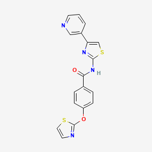 molecular formula C18H12N4O2S2 B2683744 N-[4-(pyridin-3-yl)-1,3-thiazol-2-yl]-4-(1,3-thiazol-2-yloxy)benzamide CAS No. 1903432-79-0
