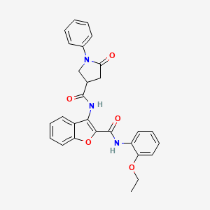 molecular formula C28H25N3O5 B2683753 N-(2-((2-甲氧基苯基)氨基甲酰)苯并呋喃-3-基)-5-氧代-1-苯基吡咯啉-3-羧酰胺 CAS No. 872609-14-8