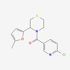 molecular formula C15H15ClN2O2S B2683758 (6-氯吡啶-3-基)-[3-(5-甲基呋喃-2-基)硫代吗啉-4-基]甲酮 CAS No. 1436274-08-6