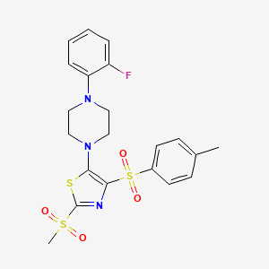 molecular formula C21H22FN3O4S3 B2683765 5-(4-(2-Fluorophenyl)piperazin-1-yl)-2-(methylsulfonyl)-4-tosylthiazole CAS No. 923202-46-4