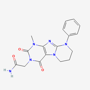 molecular formula C17H18N6O3 B2683766 2-(1-methyl-2,4-dioxo-9-phenyl-7,8-dihydro-6H-purino[7,8-a]pyrimidin-3-yl)acetamide CAS No. 332400-82-5