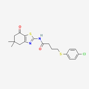 molecular formula C19H21ClN2O2S2 B2683768 4-((4-chlorophenyl)thio)-N-(5,5-dimethyl-7-oxo-4,5,6,7-tetrahydrobenzo[d]thiazol-2-yl)butanamide CAS No. 923090-75-9