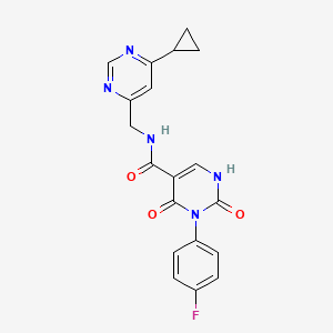 molecular formula C19H16FN5O3 B2683773 N-((6-cyclopropylpyrimidin-4-yl)methyl)-3-(4-fluorophenyl)-2,4-dioxo-1,2,3,4-tetrahydropyrimidine-5-carboxamide CAS No. 2194843-44-0