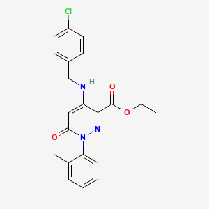 molecular formula C21H20ClN3O3 B2683778 乙基-4-((4-氯苄基)氨基)-6-氧代-1-(邻甲苯)-1,6-二氢吡啶并[3,4-d]咪唑-3-甲酸酯 CAS No. 922067-66-1