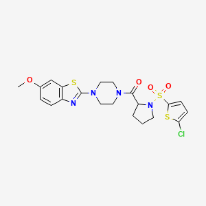 molecular formula C21H23ClN4O4S3 B2683790 (1-((5-Chlorothiophen-2-yl)sulfonyl)pyrrolidin-2-yl)(4-(6-methoxybenzo[d]thiazol-2-yl)piperazin-1-yl)methanone CAS No. 1101187-33-0