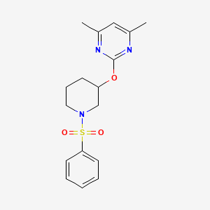 molecular formula C17H21N3O3S B2683799 4,6-二甲基-2-((1-(苯基磺酰基)哌啶-3-基)氧基)嘧啶 CAS No. 2097873-50-0