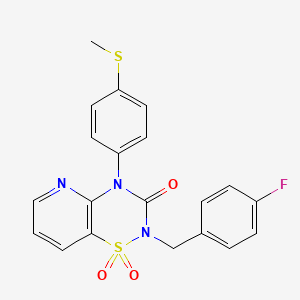 molecular formula C20H16FN3O3S2 B2683819 2-(4-氟苯甲基)-4-(4-(甲硫基)苯基)-2H-嘧啶并[2,3-e][1,2,4]噻二氮-3(4H)-酮-1,1-二氧化物 CAS No. 1251622-48-6