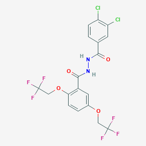 molecular formula C18H12Cl2F6N2O4 B2683820 N'-(3,4-dichlorobenzoyl)-2,5-bis(2,2,2-trifluoroethoxy)benzenecarbohydrazide CAS No. 477872-38-1