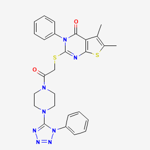 5,6-Dimethyl-2-[2-oxo-2-[4-(1-phenyltetrazol-5-yl)piperazin-1-yl]ethyl]sulfanyl-3-phenylthieno[2,3-d]pyrimidin-4-one