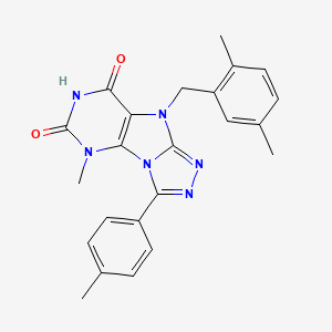 molecular formula C23H22N6O2 B2683846 9-[(2,5-二甲基苯基)甲基]-5-甲基-3-(4-甲基苯基)-5,7,9-三氢-1,2,4-三唑并[3,4-i]嘧啶-6,8-二酮 CAS No. 921549-05-5