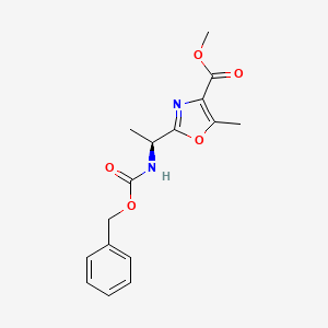 molecular formula C16H18N2O5 B2683862 methyl 2-((1S)-1-(((benzyloxy)carbonyl)amino)ethyl)-5-methyl-1,3-oxazole-4-carboxylate CAS No. 182866-72-4