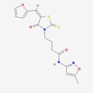 molecular formula C16H15N3O4S2 B2683864 (E)-4-(5-(furan-2-ylmethylene)-4-oxo-2-thioxothiazolidin-3-yl)-N-(5-methylisoxazol-3-yl)butanamide CAS No. 682764-17-6