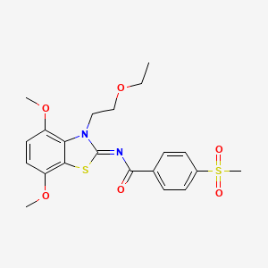 molecular formula C21H24N2O6S2 B2683867 (Z)-N-(3-(2-乙氧乙基)-4,7-二甲氧基苯并[d]噻唑-2(3H)-基亚亚甲基)-4-(甲磺酰)苯甲酰胺 CAS No. 896354-08-8