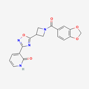 molecular formula C18H14N4O5 B2683869 3-(5-(1-(苯并[d][1,3]二噁烷-5-羰基)吖啶-3-基)-1,2,4-噁二唑-3-基)吡啶-2(1H)-酮 CAS No. 1396889-08-9