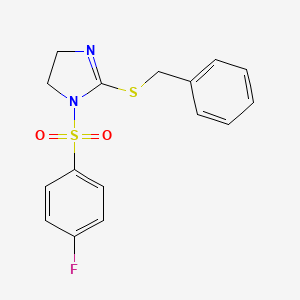 molecular formula C16H15FN2O2S2 B2683880 2-Benzylsulfanyl-1-(4-fluorophenyl)sulfonyl-4,5-dihydroimidazole CAS No. 868216-63-1
