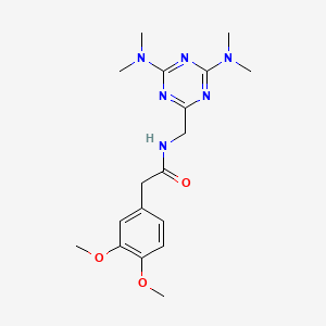 molecular formula C18H26N6O3 B2683888 N-((4,6-bis(dimethylamino)-1,3,5-triazin-2-yl)methyl)-2-(3,4-dimethoxyphenyl)acetamide CAS No. 2034356-32-4