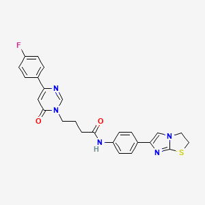 molecular formula C25H22FN5O2S B2683892 N-(4-(2,3-dihydroimidazo[2,1-b]thiazol-6-yl)phenyl)-4-(4-(4-fluorophenyl)-6-oxopyrimidin-1(6H)-yl)butanamide CAS No. 1251565-50-0