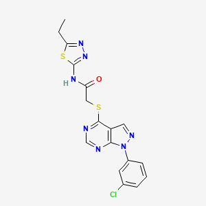 molecular formula C17H14ClN7OS2 B2683895 2-((1-(3-chlorophenyl)-1H-pyrazolo[3,4-d]pyrimidin-4-yl)thio)-N-(5-ethyl-1,3,4-thiadiazol-2-yl)acetamide CAS No. 893920-91-7
