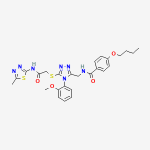 molecular formula C26H29N7O4S2 B2683906 4-butoxy-N-[[4-(2-methoxyphenyl)-5-[2-[(5-methyl-1,3,4-thiadiazol-2-yl)amino]-2-oxoethyl]sulfanyl-1,2,4-triazol-3-yl]methyl]benzamide CAS No. 393875-00-8