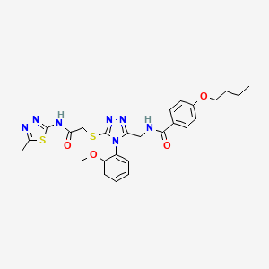 molecular formula C26H29N7O4S2 B2683906 4-butoxy-N-{[4-(2-methoxyphenyl)-5-({[(5-methyl-1,3,4-thiadiazol-2-yl)carbamoyl]methyl}sulfanyl)-4H-1,2,4-triazol-3-yl]methyl}benzamide CAS No. 393875-00-8