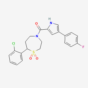 molecular formula C22H20ClFN2O3S B2683909 (7-(2-chlorophenyl)-1,1-dioxido-1,4-thiazepan-4-yl)(4-(4-fluorophenyl)-1H-pyrrol-2-yl)methanone CAS No. 2034330-86-2