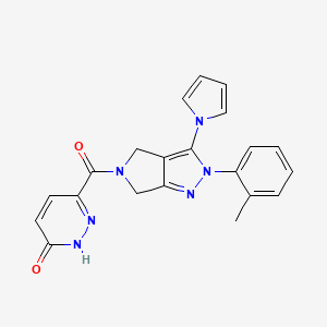 molecular formula C21H18N6O2 B2683914 6-(3-(1H-pyrrol-1-yl)-2-(o-tolyl)-2,4,5,6-tetrahydropyrrolo[3,4-c]pyrazole-5-carbonyl)pyridazin-3(2H)-one CAS No. 1334369-18-4