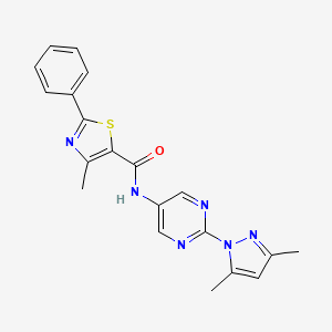 molecular formula C20H18N6OS B2683918 N-(2-(3,5-二甲基-1H-吡唑-1-基)嘧啶-5-基)-4-甲基-2-苯基噻唑-5-甲酰胺 CAS No. 1396889-24-9