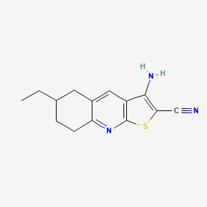 molecular formula C14H15N3S B2683926 3-Amino-6-ethyl-5,6,7,8-tetrahydrothieno[2,3-b]quinoline-2-carbonitrile CAS No. 445382-05-8