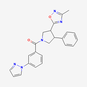 molecular formula C23H21N5O2 B2683961 (3-(1H-pyrazol-1-yl)phenyl)(3-(3-methyl-1,2,4-oxadiazol-5-yl)-4-phenylpyrrolidin-1-yl)methanone CAS No. 1904225-70-2