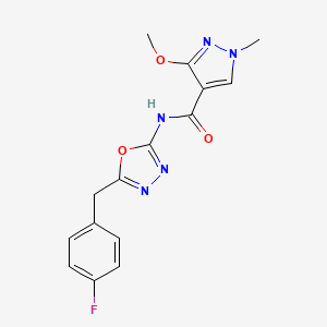 molecular formula C15H14FN5O3 B2683963 N-(5-(4-fluorobenzyl)-1,3,4-oxadiazol-2-yl)-3-methoxy-1-methyl-1H-pyrazole-4-carboxamide CAS No. 1203409-22-6