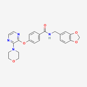 molecular formula C23H22N4O5 B2683964 N-(1,3-benzodioxol-5-ylmethyl)-4-[(3-morpholin-4-ylpyrazin-2-yl)oxy]benzamide CAS No. 1326839-18-2