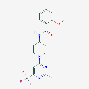 molecular formula C19H21F3N4O2 B2683966 2-methoxy-N-{1-[2-methyl-6-(trifluoromethyl)-4-pyrimidinyl]-4-piperidyl}benzamide CAS No. 1775411-45-4