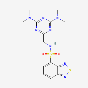 molecular formula C14H18N8O2S2 B2683970 N-((4,6-bis(dimethylamino)-1,3,5-triazin-2-yl)methyl)benzo[c][1,2,5]thiadiazole-4-sulfonamide CAS No. 2034419-46-8