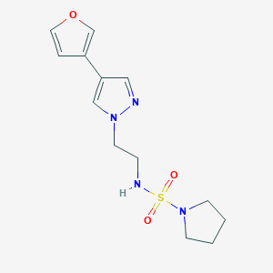molecular formula C13H18N4O3S B2683972 N-(2-(4-(呋喃-3-基)-1H-吡唑-1-基)乙基)吡咯啉-1-磺酰胺 CAS No. 2034354-41-9
