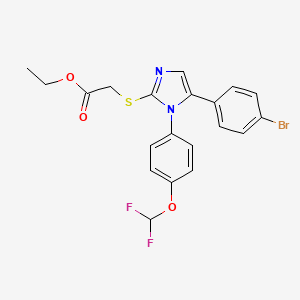 molecular formula C20H17BrF2N2O3S B2683979 乙基-2-((5-(4-溴苯基)-1-(4-(二氟甲氧基)苯基)-1H-咪唑-2-基)硫)乙酸酯 CAS No. 1226427-68-4