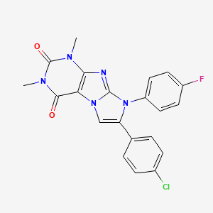 molecular formula C21H15ClFN5O2 B2683991 7-(4-chlorophenyl)-8-(4-fluorophenyl)-1,3-dimethyl-1H-imidazo[2,1-f]purine-2,4(3H,8H)-dione CAS No. 844457-88-1